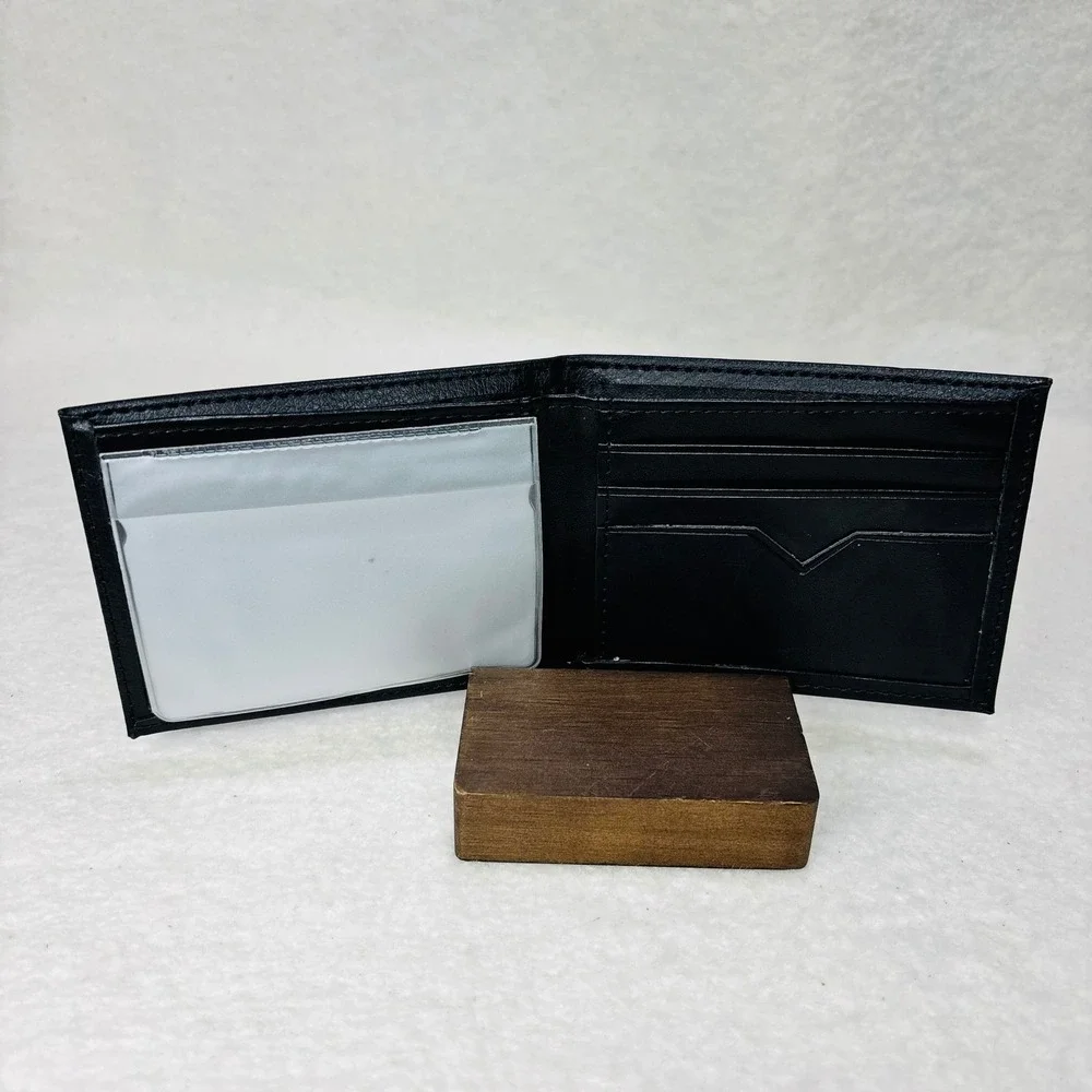 Beverly Hills Polo Club Mens Bifold Wallet Black Pebbled Faux Leather ID Window